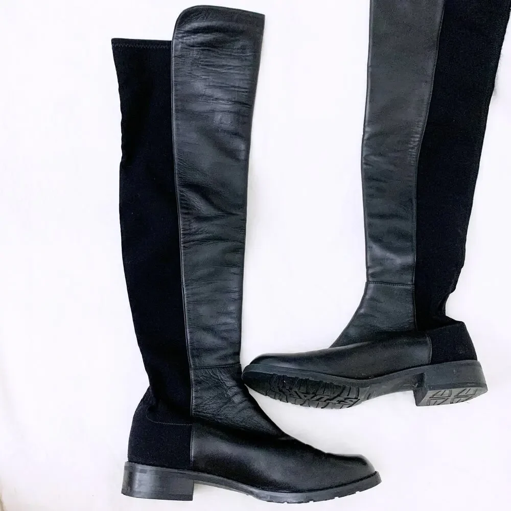STUART WEITZMAN 5050 leather and stretch knee boots
